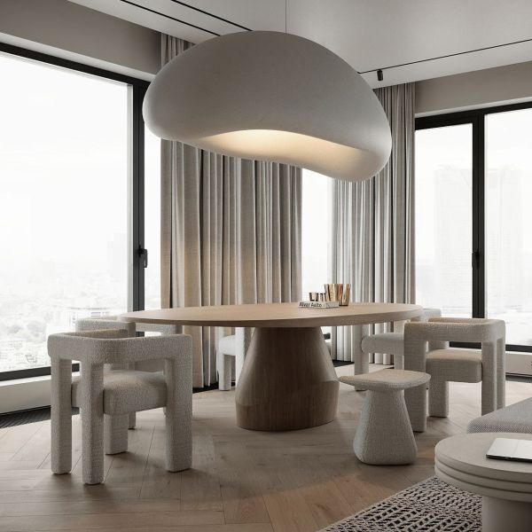 Warm Beige Elegant Villa Living Room Kitchen Decoration Design Building Material Supplies
