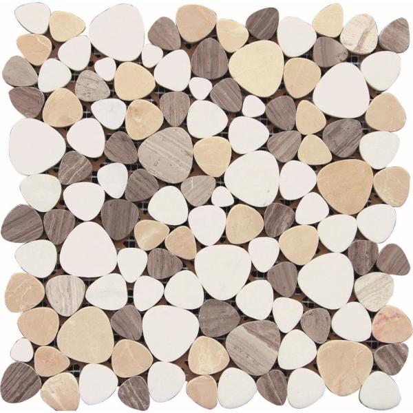 Black And White Glass Mosaic Tiles , 3D Triangle Round Marble Mosaic Wall Tile 30x30