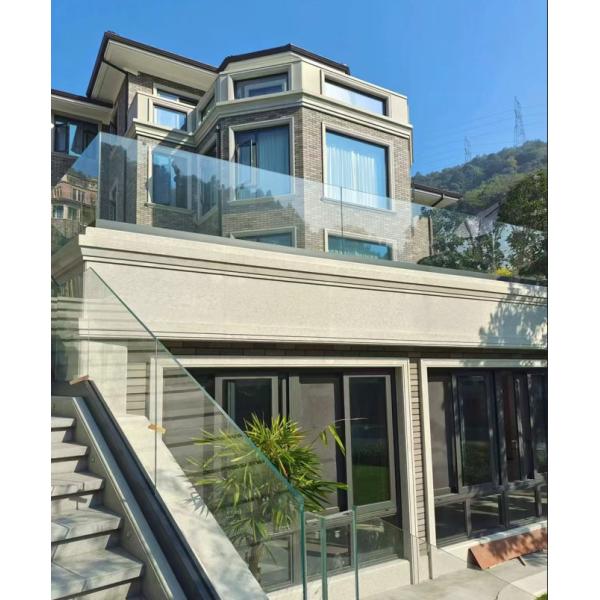 Modern U Channel Glass Railing with 10 Years Warranty and 36'' 42'' 48'' Height Floor Mounted Frameless Glass Balustrade