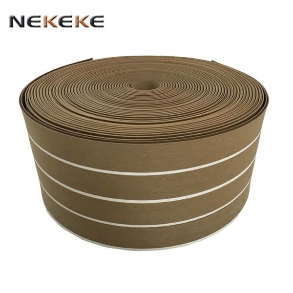 Customized Slip Resistant PVC Deck Flooring Teak Color White Strip For Yachts