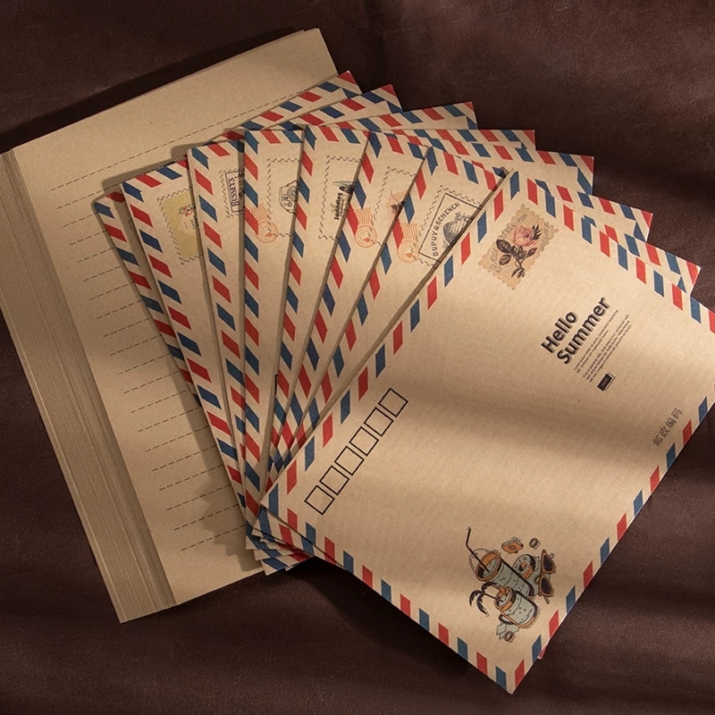 Airmail Envelopes Vintage Kraft Paper Stationery Set For Writing Letters