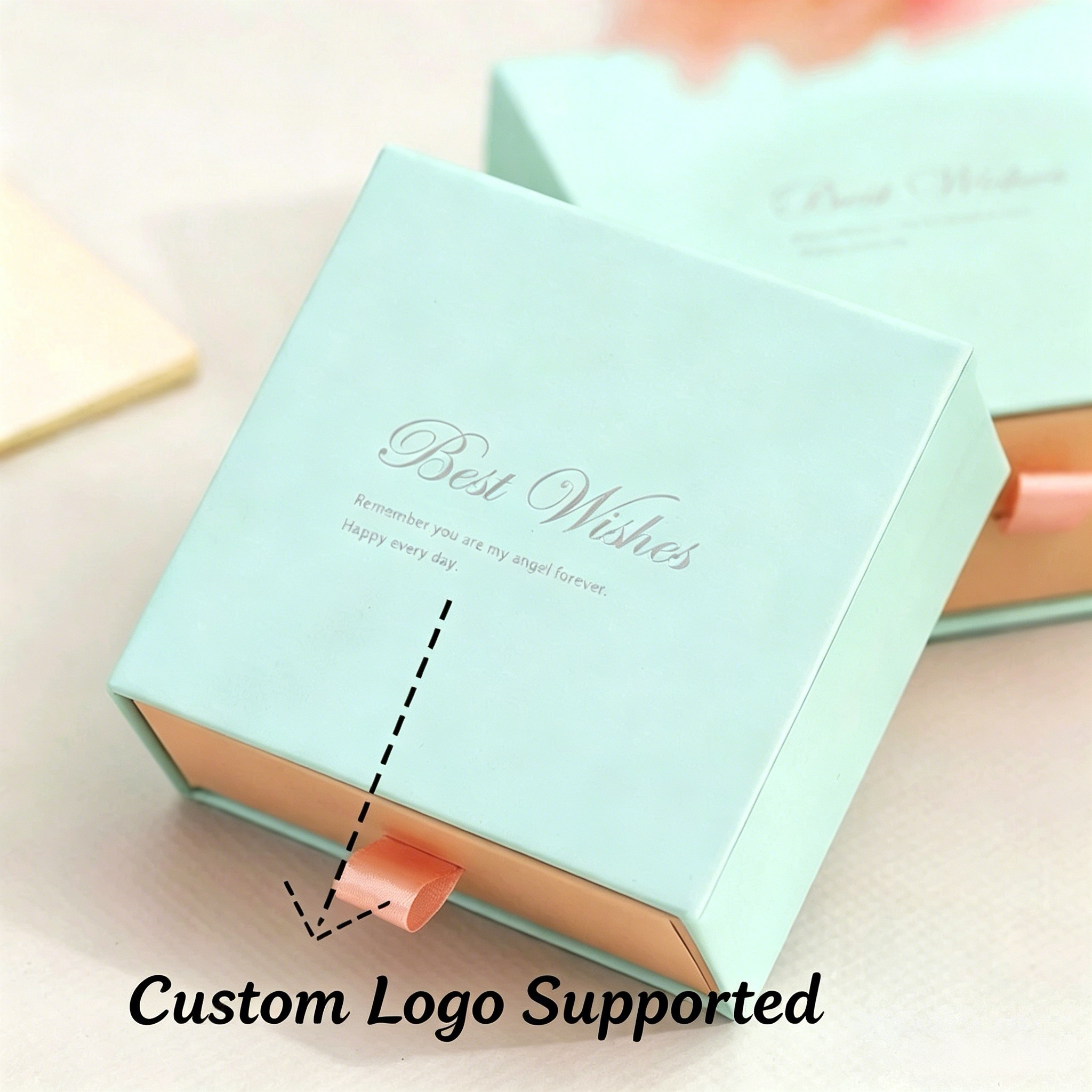 Sliding Drawer Jewelry Packaging Box Set With Ribbon Pull Tab And Gift Bag