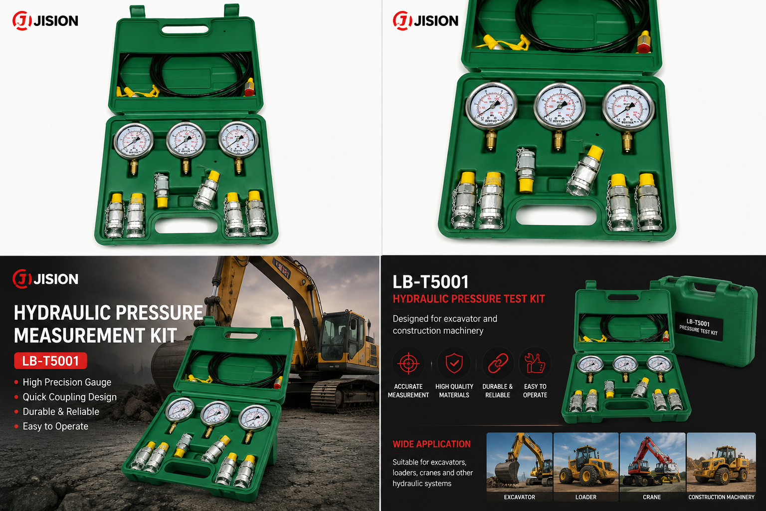 LB-T5001 Hydraulic Pressure Test Kit Excavator Hydraulic Pressure Measurement Gauge Kit for Construction Machinery