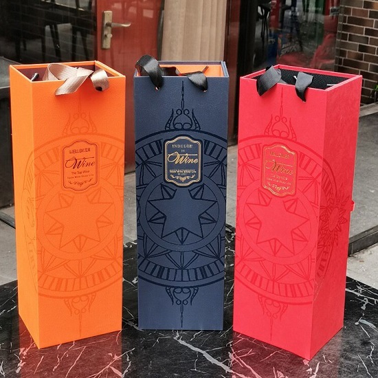 Rigid Wine Packaging Box Set With Matching Paper Bag For Wine Brands