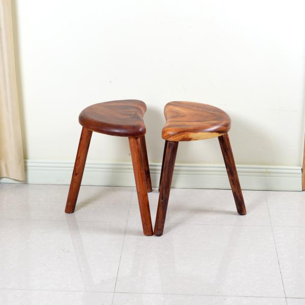 Vintage European Style High Quality Crescent Walnut Wood Stool With Lacquer