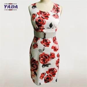 China Latest patterns ladies casual floral print beach dresses loose a line traditional dress with waist belt on sale
