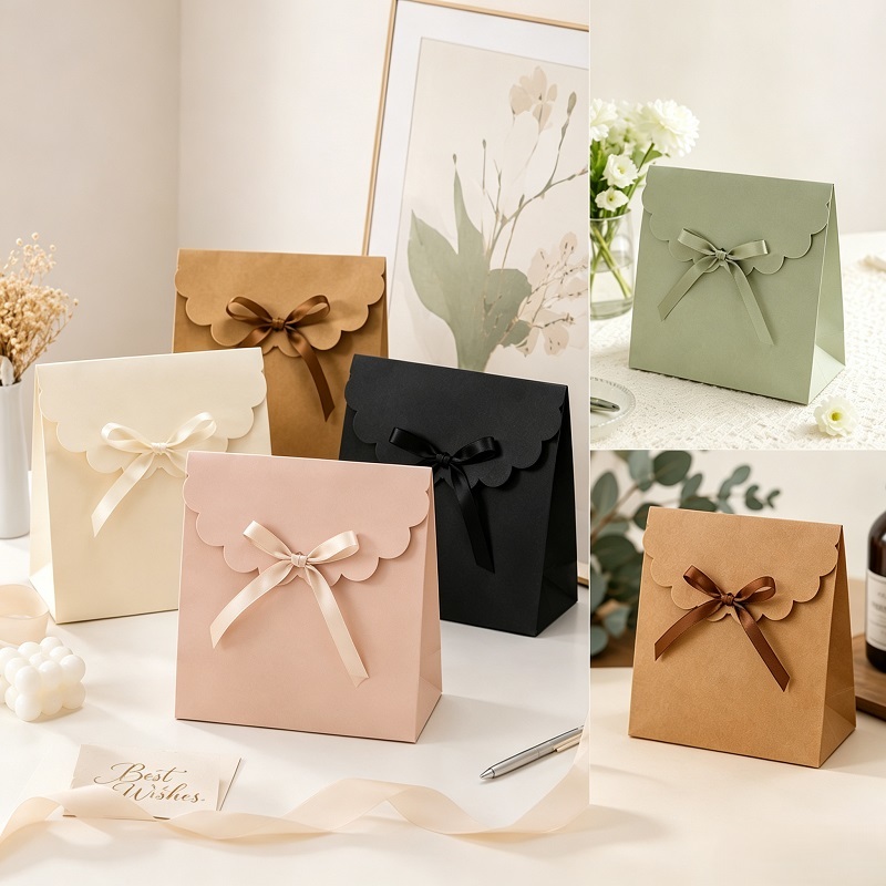 Aesthetic Scalloped Flap Gift Bags For Wedding And Party Favors