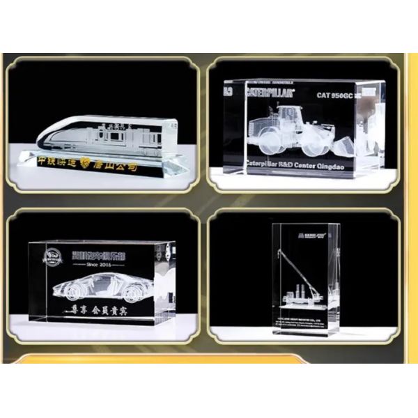 Customized Laser Engraved Cube Glass Chinese Style Crystal Award Car Trophy Polished Souvenir Gift