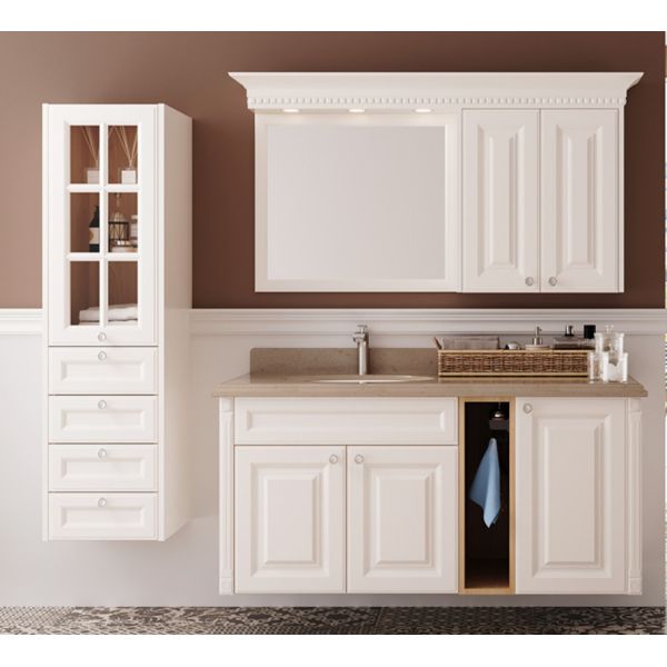 Waterproof Countertop Wash Hand Cabinets White Color Solid Wood Bathroom Vanity