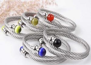 China Powder crystal stone bracelet stainless steel wire elastic twisted wire fine steel rope three-ring bracelet on sale