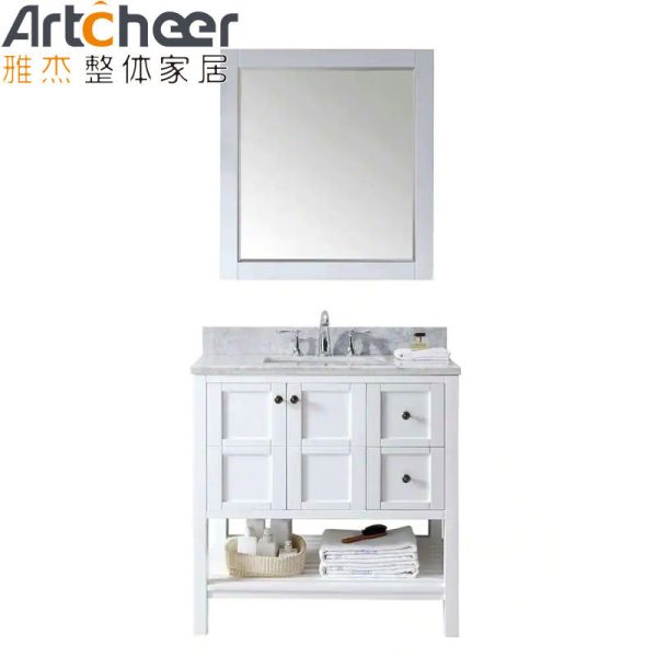 Modern Bathroom Vanity with Solid Wood Frame and Carrara Marble Countertop Vanity Combo