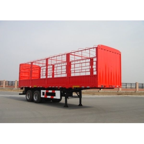 30ft Carbon Steel Stake Drop Side Trailer 2 Axles With Side Wall And Cargo Fence