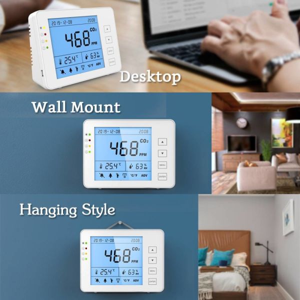 2GB 5000ppm Indoor CO2 Meter AQI Monitor for Air Quality Tracking