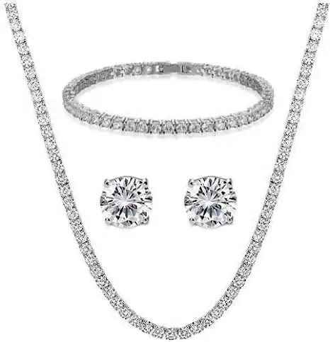 925 Sterling Silver Link Bracelet Set With Stud Earrings Silver Jewelry Set 18-Inch Chain