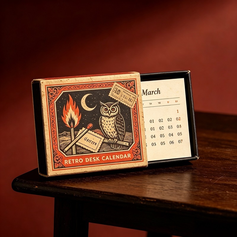 Custom Printed Retro Matchbox Art Desk Calendar With Slide Drawer Box