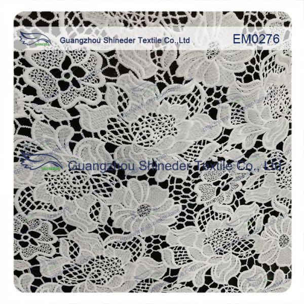 Mesh polyester lace Fabric White Flower Embroidered Lace material for girls dress