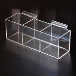 Wall Mounted Clear Slatwall Acrylic Display W/ 3 Boxes Perspex Bins