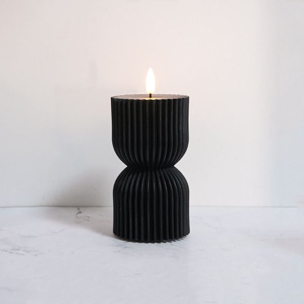 4 5 6 7 8 9 Inch Battery Operated Pillar Candles Black Flickering Flameless Wax Pillar Candles