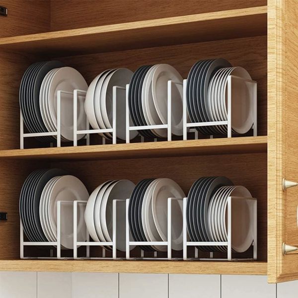 Metal Dish Organizer Stand for Kitchen Counter Black White 6.4 L x 4.5 W x 7.9 H inch