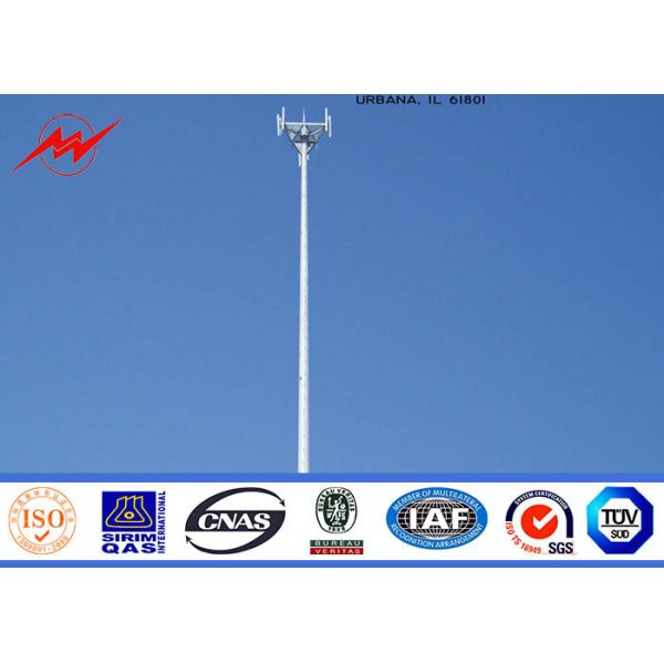 60M Professional Monopole Telecom Tower With ASTM A123 Galvanization Standard