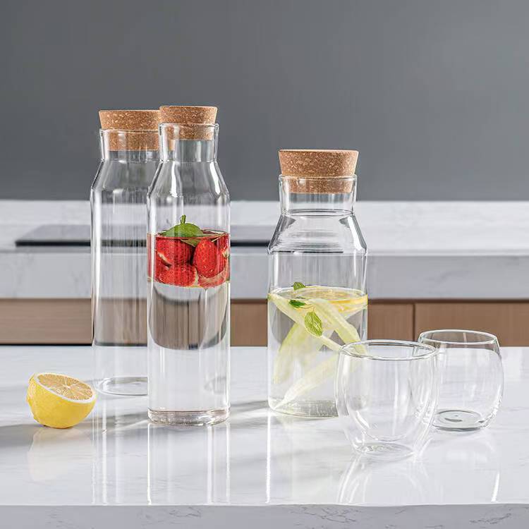 High Borosilicate Glass Carafe with Cork Stopper – Dishwasher Safe Beverage Pitcher for Wine, Coffee, and Juice