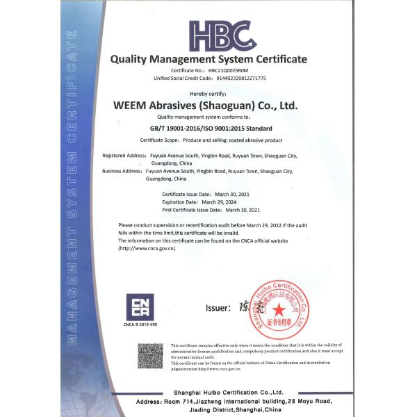 WEEM Abrasives Certifications