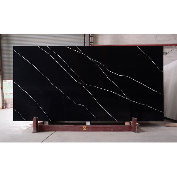 Black Quartz Vanity Top Sample Arctic White Color Undermount Sinks