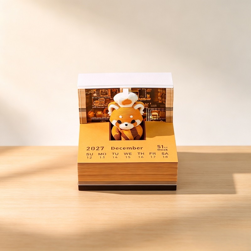 Night Light 3D Notepad Calendar With Custom Animal Paper Sculpture And LED Base
