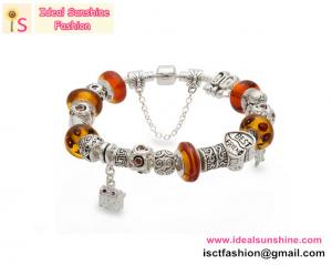 Cheap Fashion European Silver Plated Charm Beads Bracelet Jewelry amber colour silver owl Charm for sale
