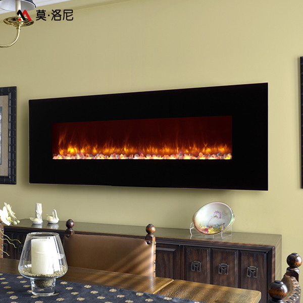 1480mm Mantel Wall Mounted Electric Fireplace Black Cold Rolled Iron Frame