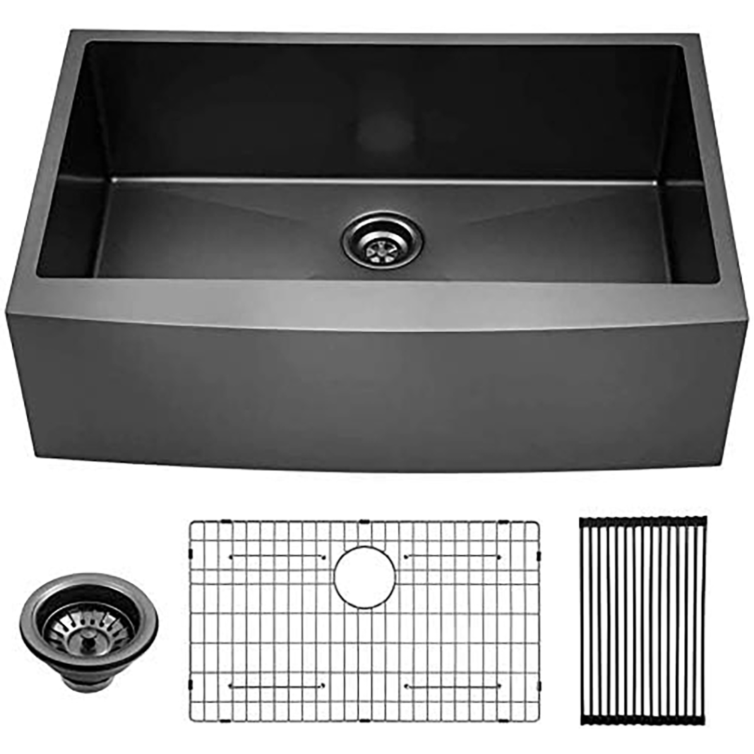 33 Inch Black Modern Eco-Friendly Brushed Surface 304 Stainless Steel Apron-Front Single Bowl Deck Mounted