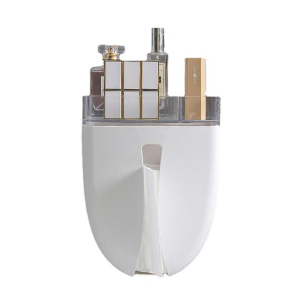Toilet Paper Holder - Wall Mounted Waterproof Adhesive Paper Roll Facial Tissue Box with Storage Drawer Organizer