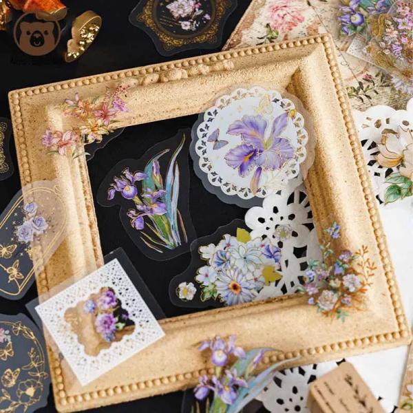 Vintage Plant Gilded PET Sticker Aesthetic Planning Sticker DIY Handmade Decorative Scrapbook