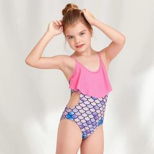 Cheap One Piece Girls Swim Wear Bikini Colorful Fish Scales Printed Girls Summer Swimsuit for sale