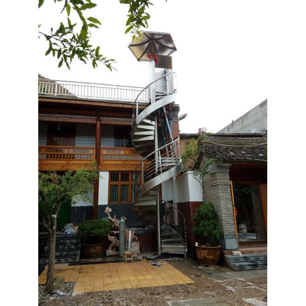 Spiral StaircaseVH04S  Spiral Stainless Steel Stair Tread Beech Curved Glass Handrail 304 Stainless Steel