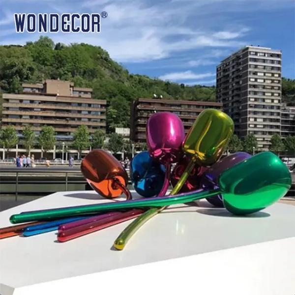 Modern Outdoor Abstract Flower Forged Metal Sculpture Stainless Steel