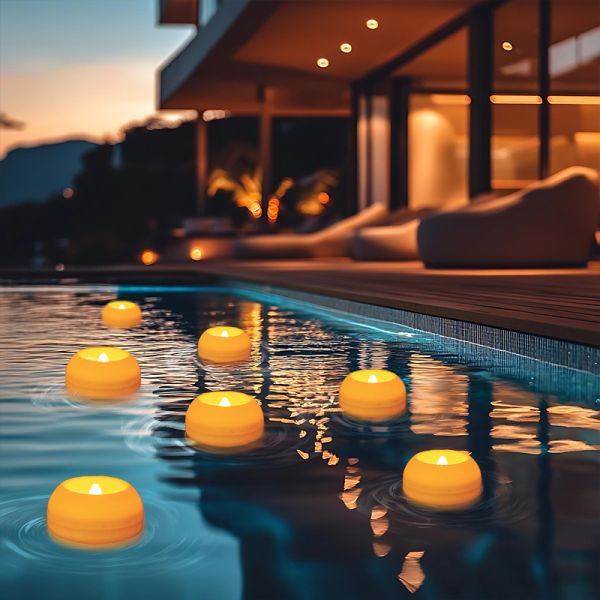 Glossy Floating Water Candle Warm White Flickering Tealight Candles 200 Hours 24 Pack