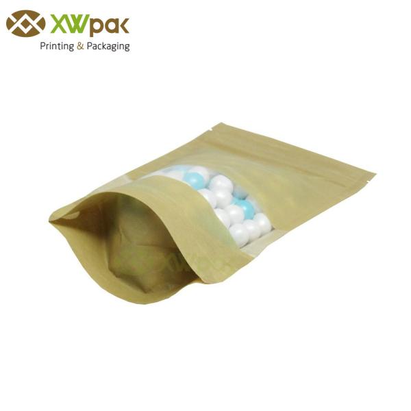 Heat Seal Stand Up Brown Rice Paper Bags With Window One - Way Degassing Valve
