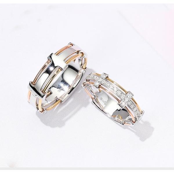 4.5g 6.5g 18K Gold Diamond Rings Couples Cross Promise Rings