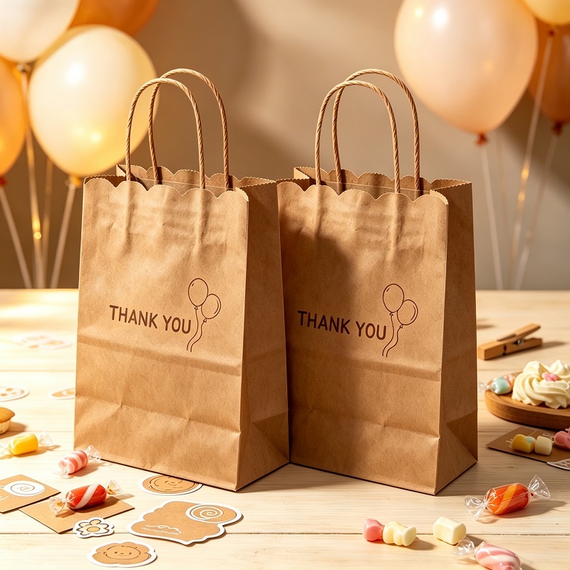 Scalloped edge kraft paper party loot bag with twisted handles for favors