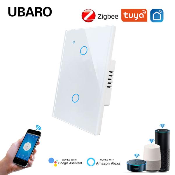 Tempered Glass Panel 2Gang 110V Tuya Zigbee Off/On Switch Smart Life App Wifi Power Switch For Home Automation