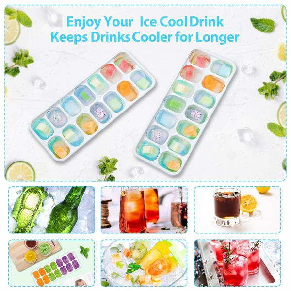 4 Pack Easy Release Silicone Moulds 14 Ice Cube Trays With Spill Resistant Removable Lid