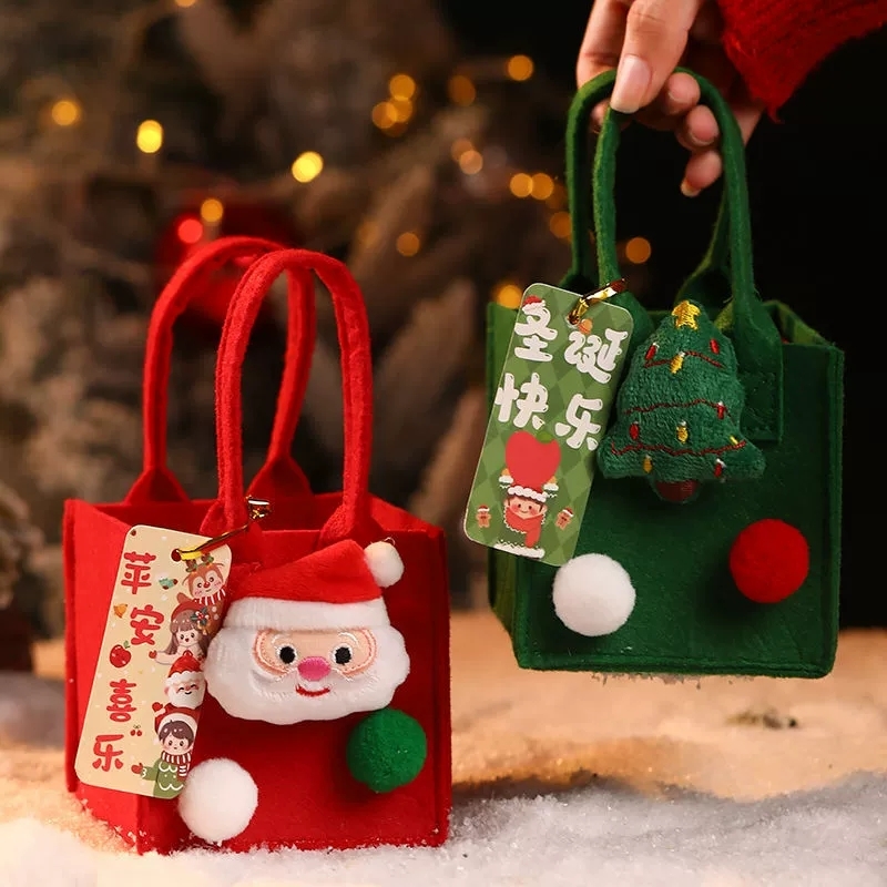 Christmas Felt Gift Bags With Plush Holiday Ornaments For Seasonal Gifting