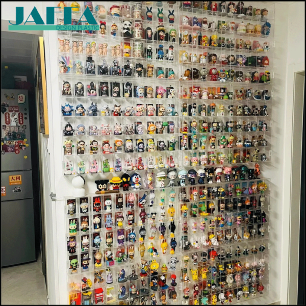 JAFFA Custom Acrylic Full-Wall Blind Box Organizer, Modular Transparent Display Case, Dustproof Wall-Mounted Shelf for Pop Mart & Toy Figures