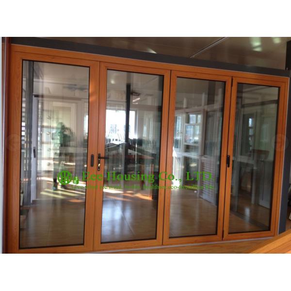 Aluminum Folding glass Door For Balcony,durable aluminum bi-folding door with wood color