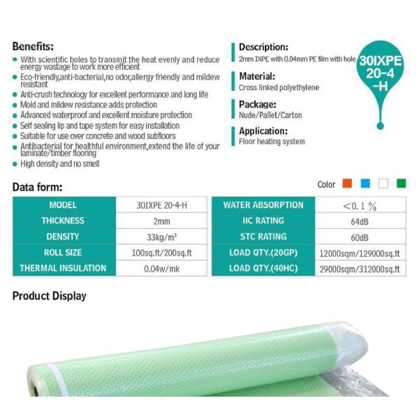IXPE Underfloor Heating Underlay Odorless PE Film 2mm Foam Underlay