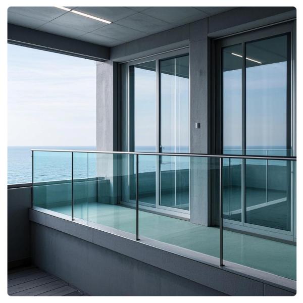 Modern Frosted Glass Balcony Railing for Spiral Staircases