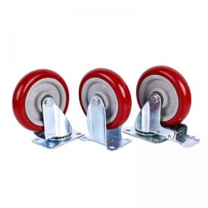 Cheap 100kg Load Zinc Plated 5 Inch Swivel Plate Casters On Red PVC Polyurethane Wheels for sale