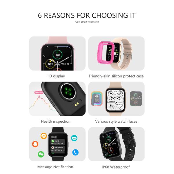 1.69inch Square Screen Smartwatch For Sleep Heart Rate And Exercise Monitoring