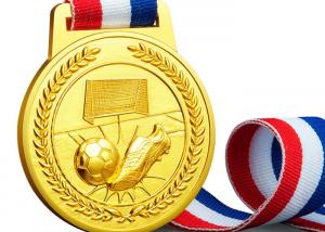 China Soft / Hard Enamel Custom Sports Medals , Zinc Alloy Football Medals And Ribbons on sale